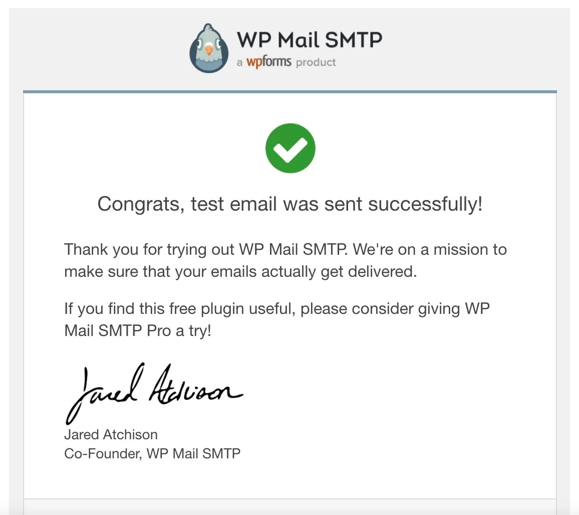 wp mail smtp test email