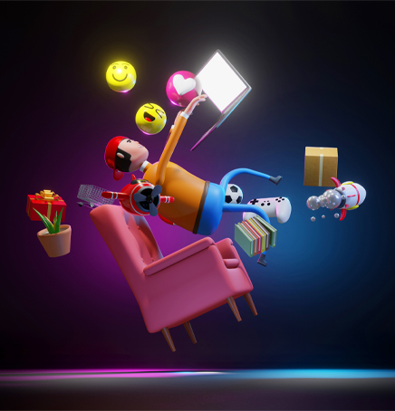 man using laptop floating in air animated image