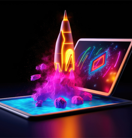 rocket coming out of tablet screen
