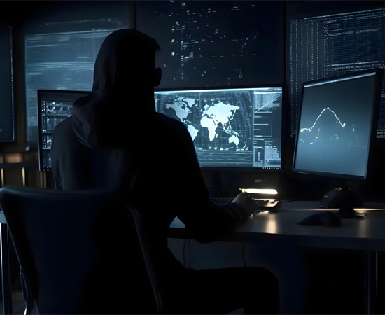 tech worker working with multiple screens