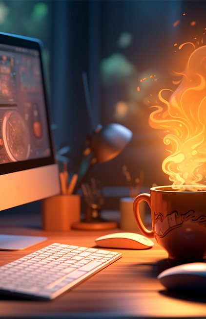 animated vapour rising from coffee cup on desk