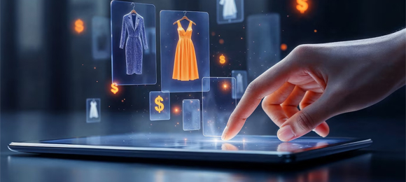 clothing products projected from tablet screen