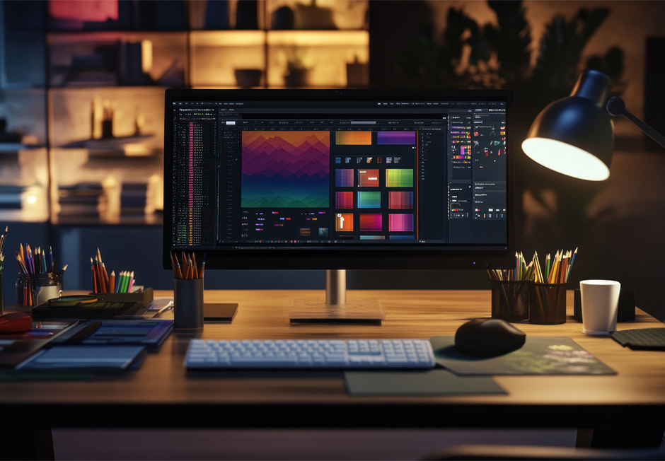 desktop workstation with editing software