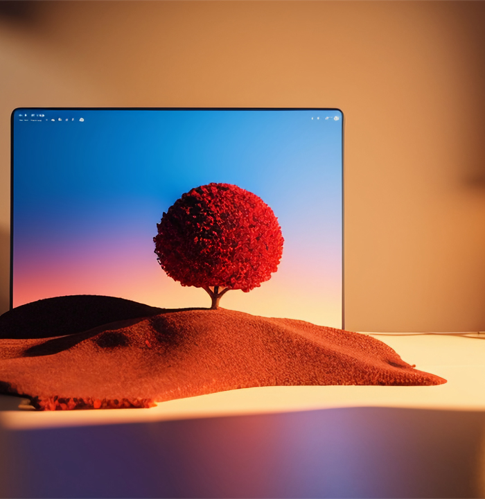 optical illusion of a digital screen blending with textured fabric in the foreground