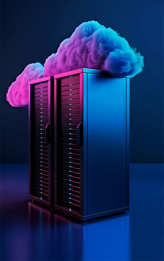 server with clouds on top