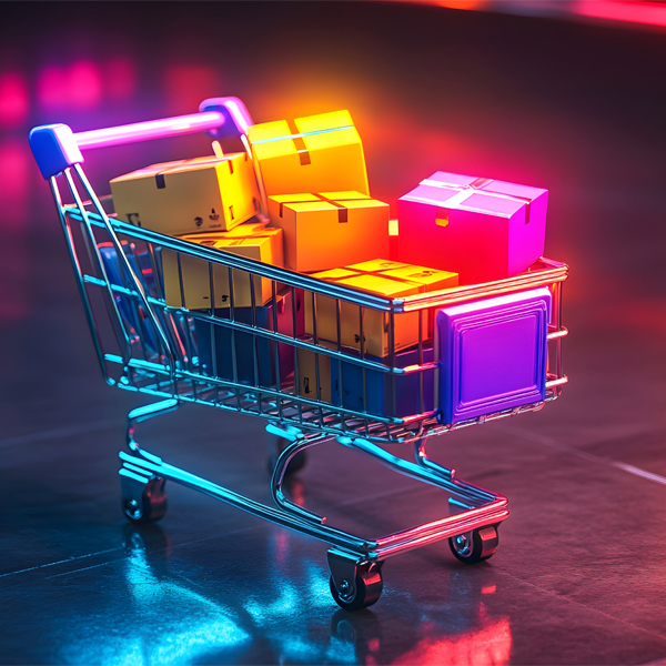 shopping cart with gift boxes