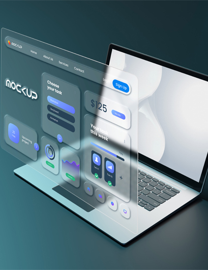 web app dashboard projected from laptop
